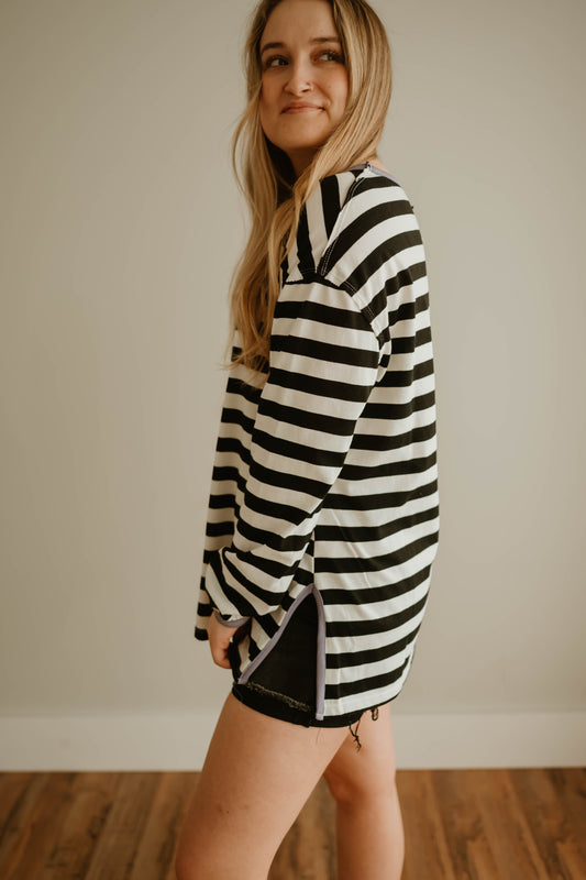 BLACK + IVORY STRIPED LONG SLEEVE