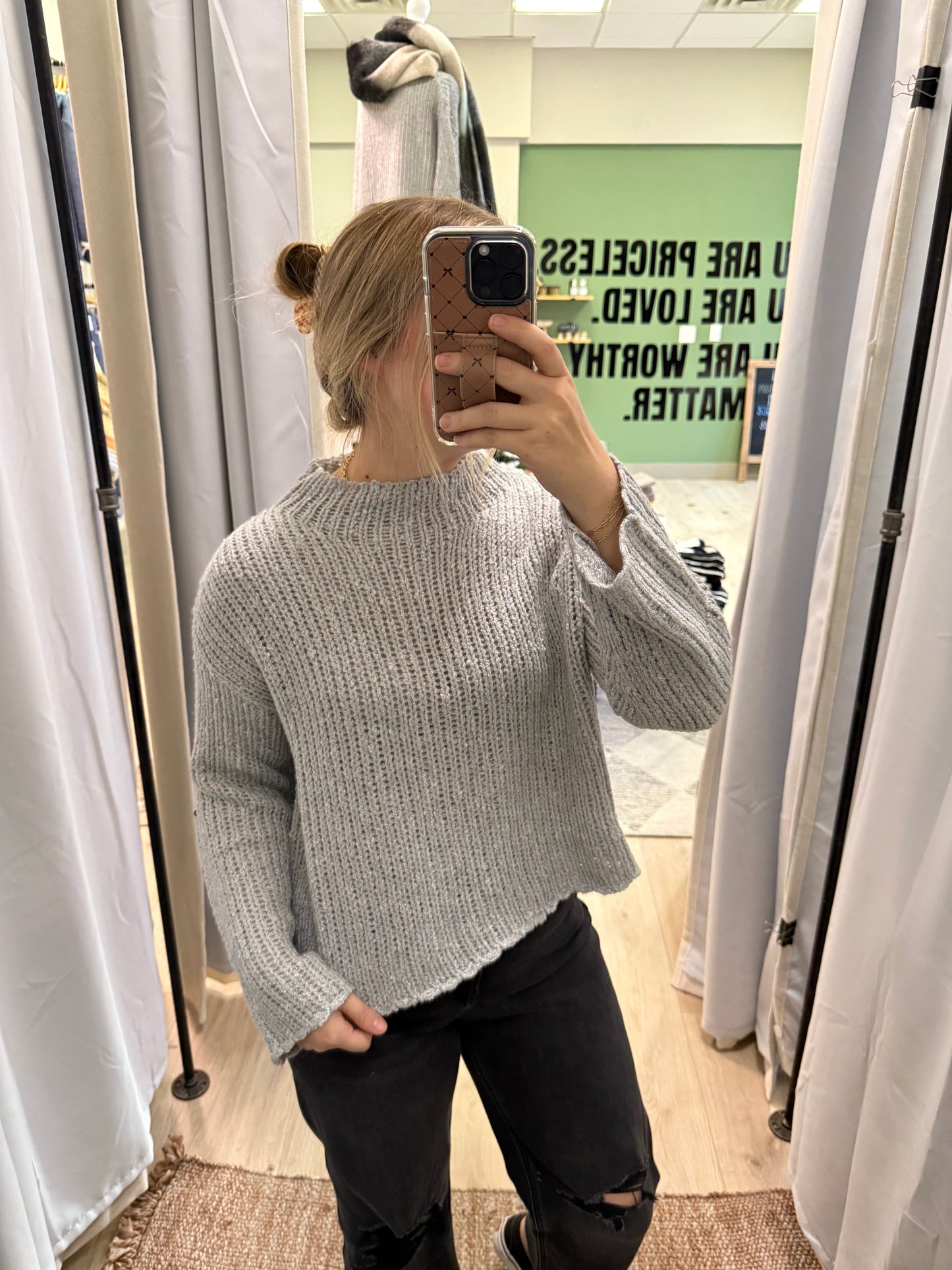 GRAY MOCK NECK SWEATER