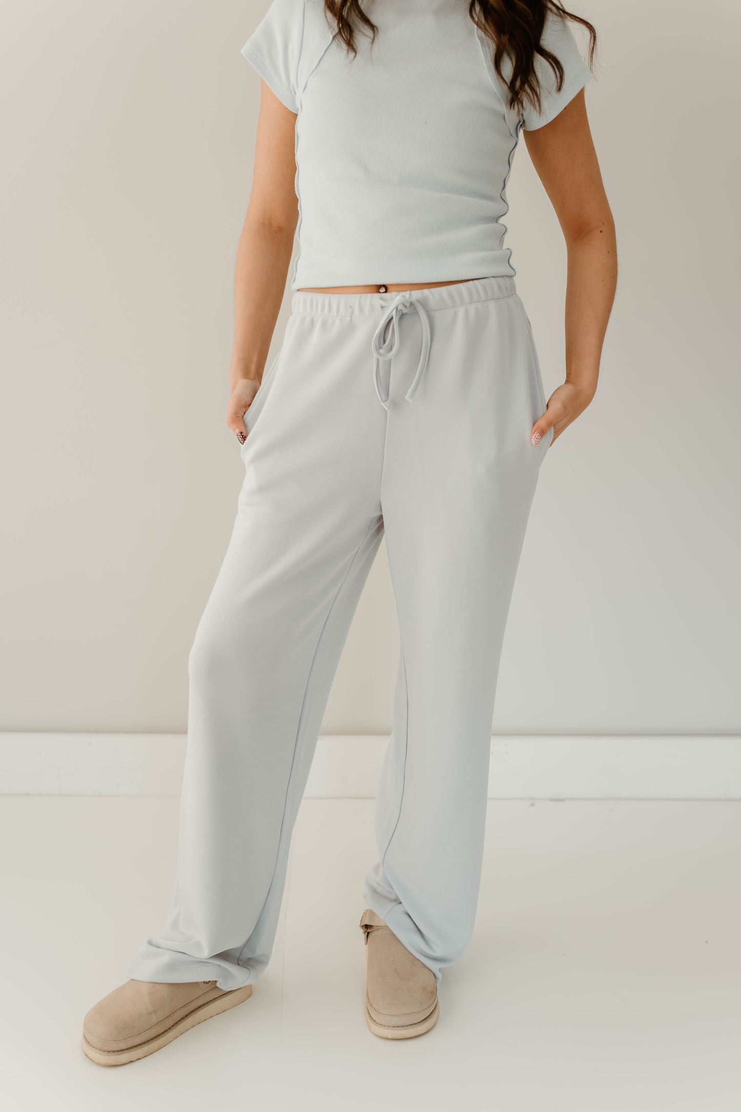 BABY BLUE SHORT SLEEVE + WIDE LEG LOUNGE SET