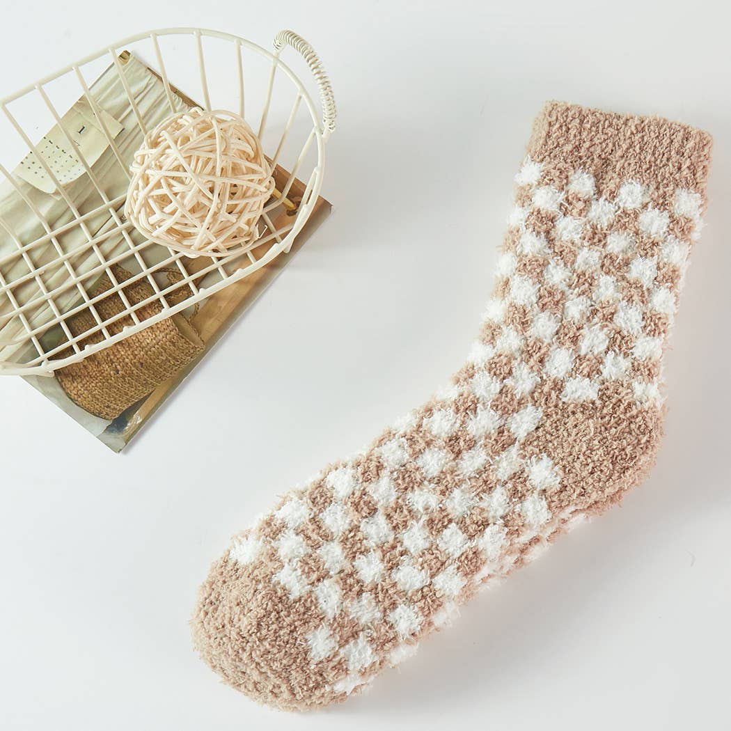 Checkerboard Pattern Fuzzy Sleep Socks