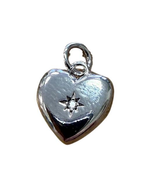 SILVER DIAMOND HEART CHARM