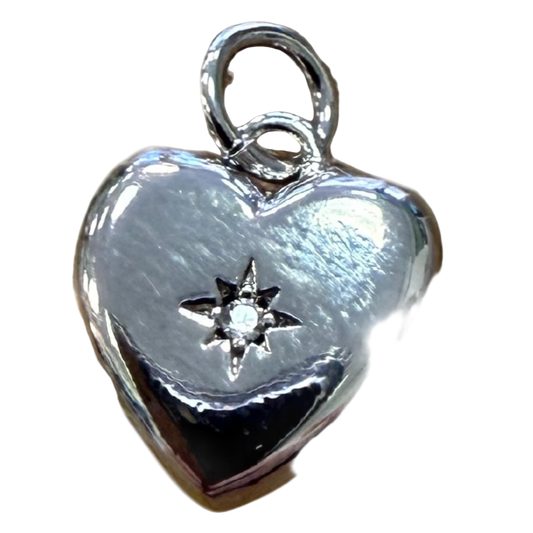 SILVER DIAMOND HEART CHARM