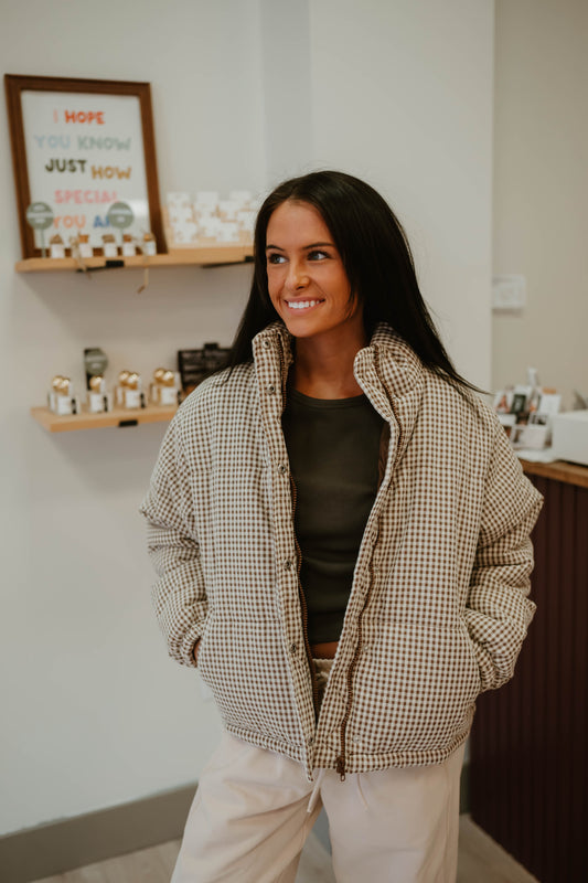 GINGHAM PUFFER JACKET