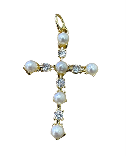 LARGE PEARL CROSS CHARM