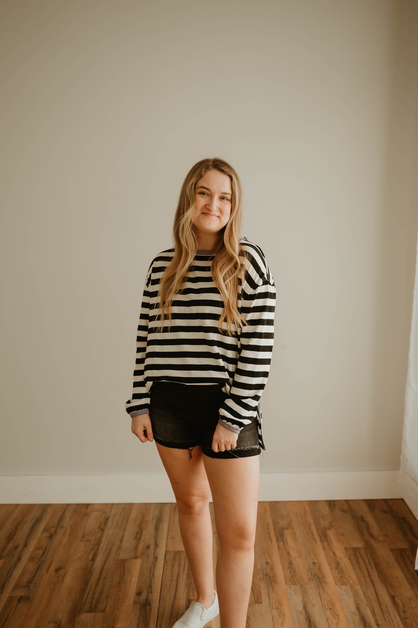 BLACK + IVORY STRIPED LONG SLEEVE