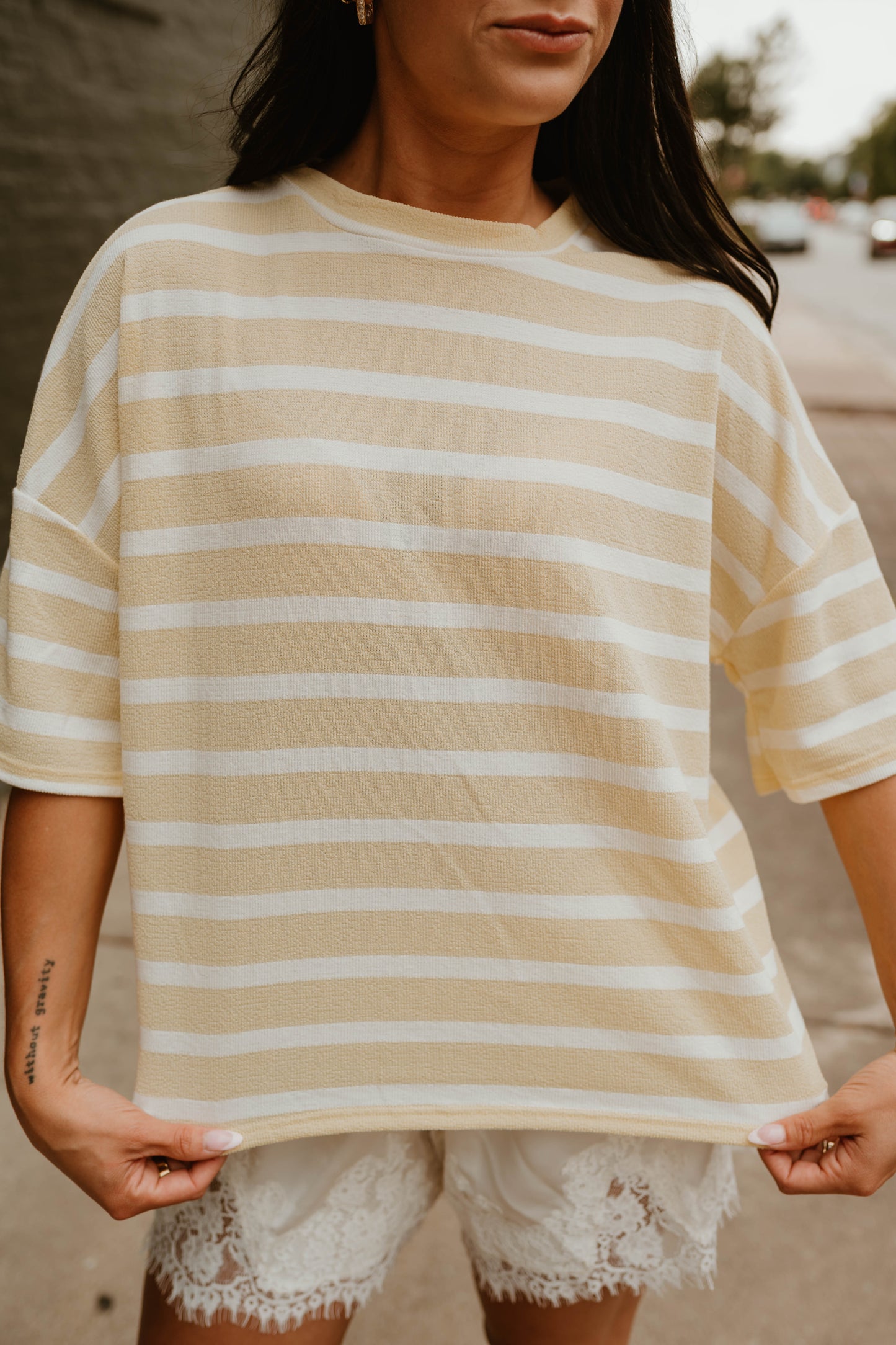 BUTTER YELLOW STRIPED KNIT TEE