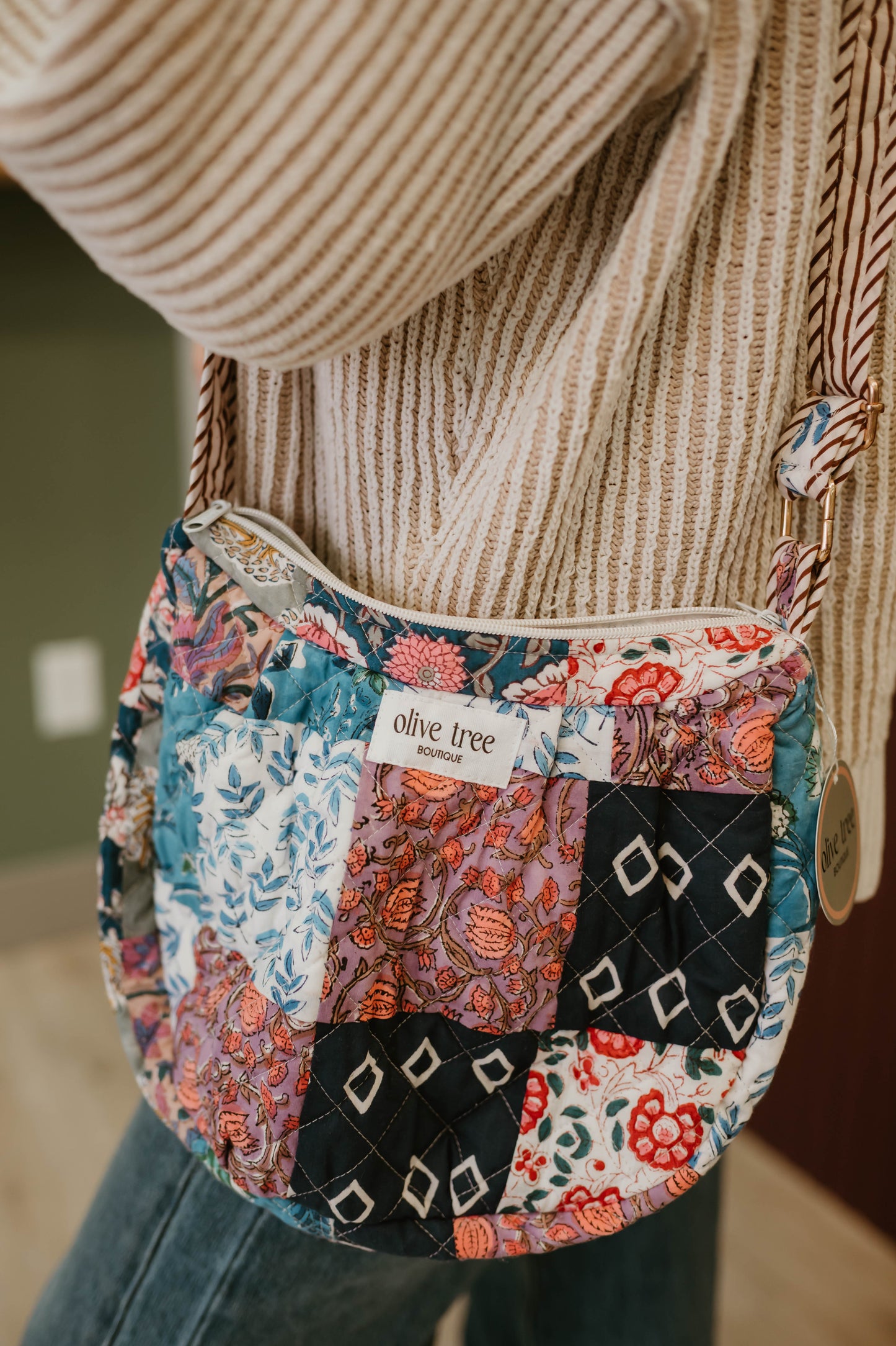NAVY + PURPLE QUILTED PATCHWORK CROSSBODY