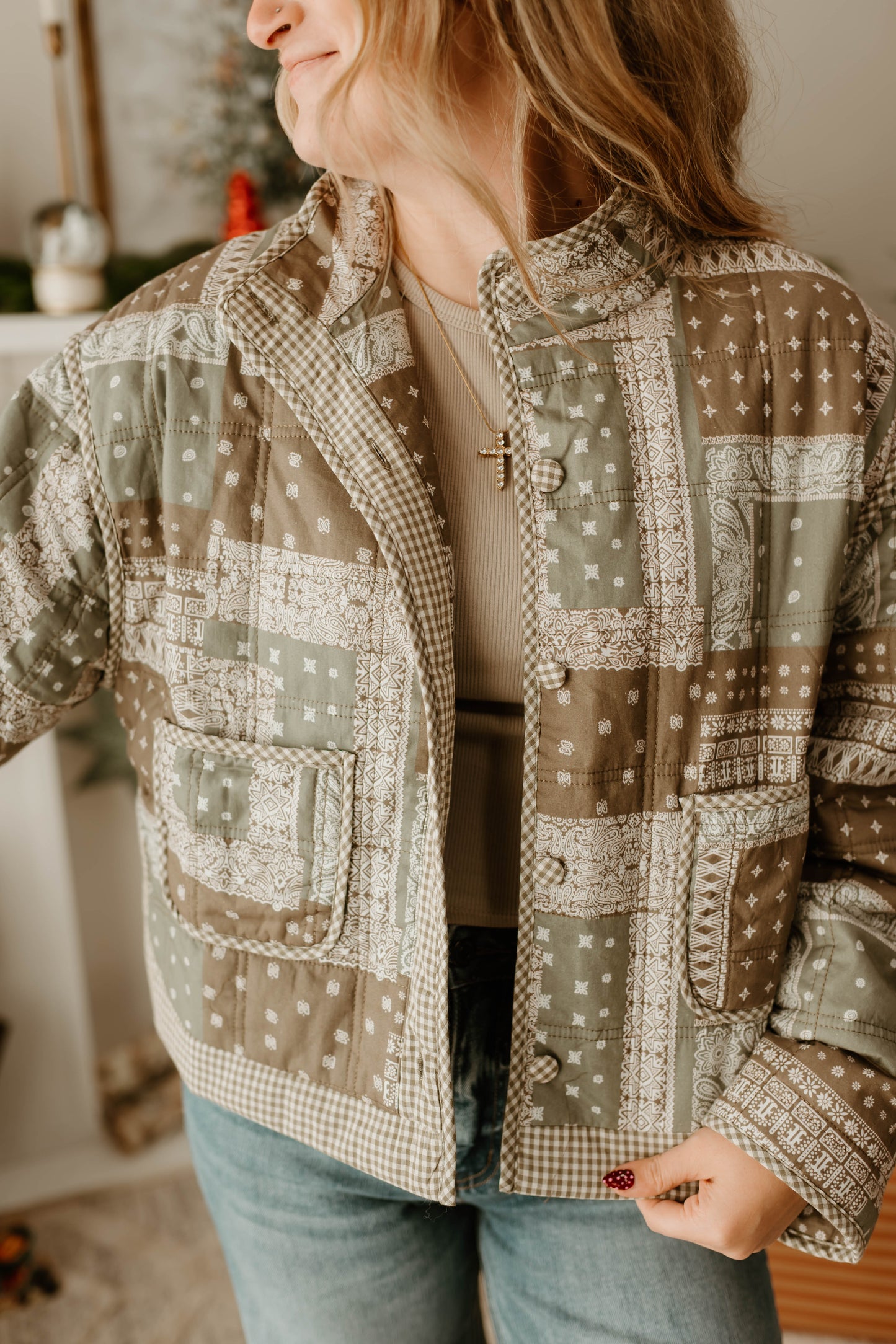 OLIVE PAISLEY LIGHTWEIGHT JACKET