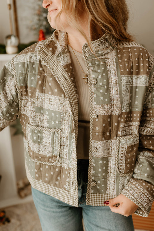 OLIVE PAISLEY LIGHTWEIGHT JACKET