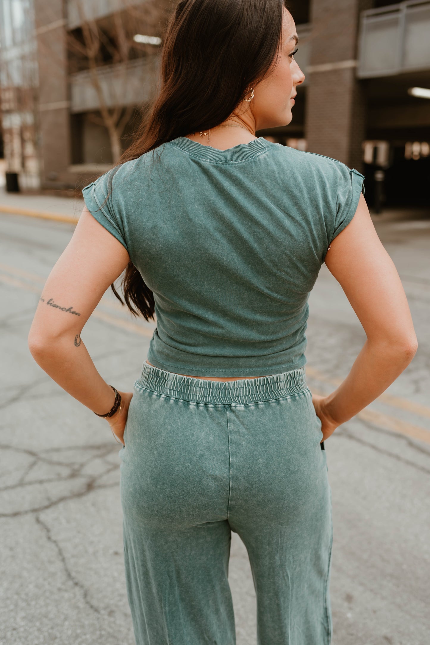 TEAL WRAP FRONT CROPPED TEE + JOGGER SET