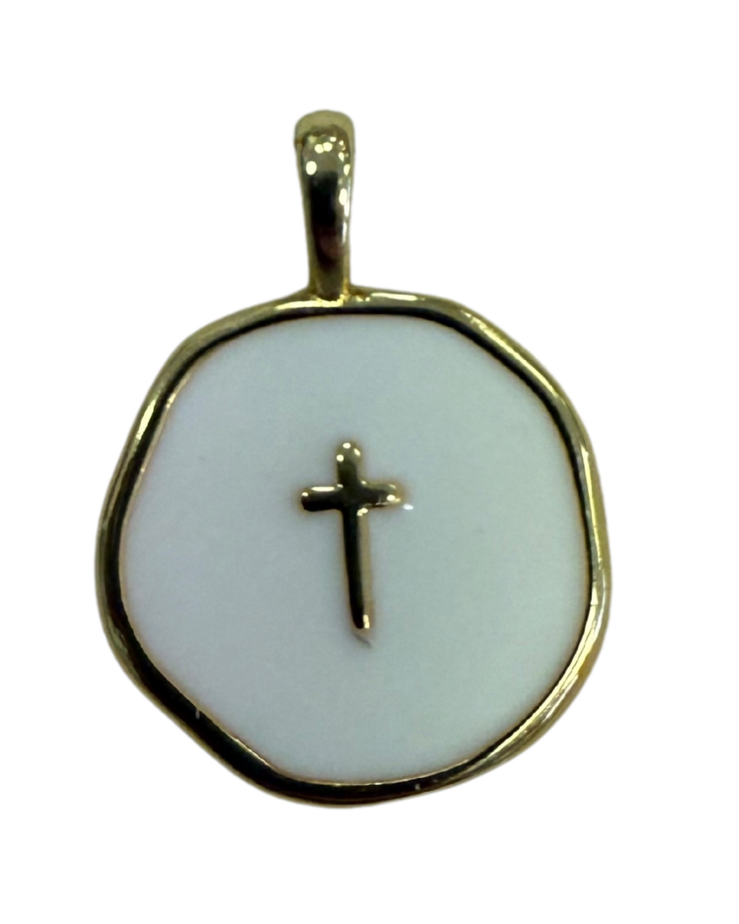 WHITE CROSS CIRCLE CHARM