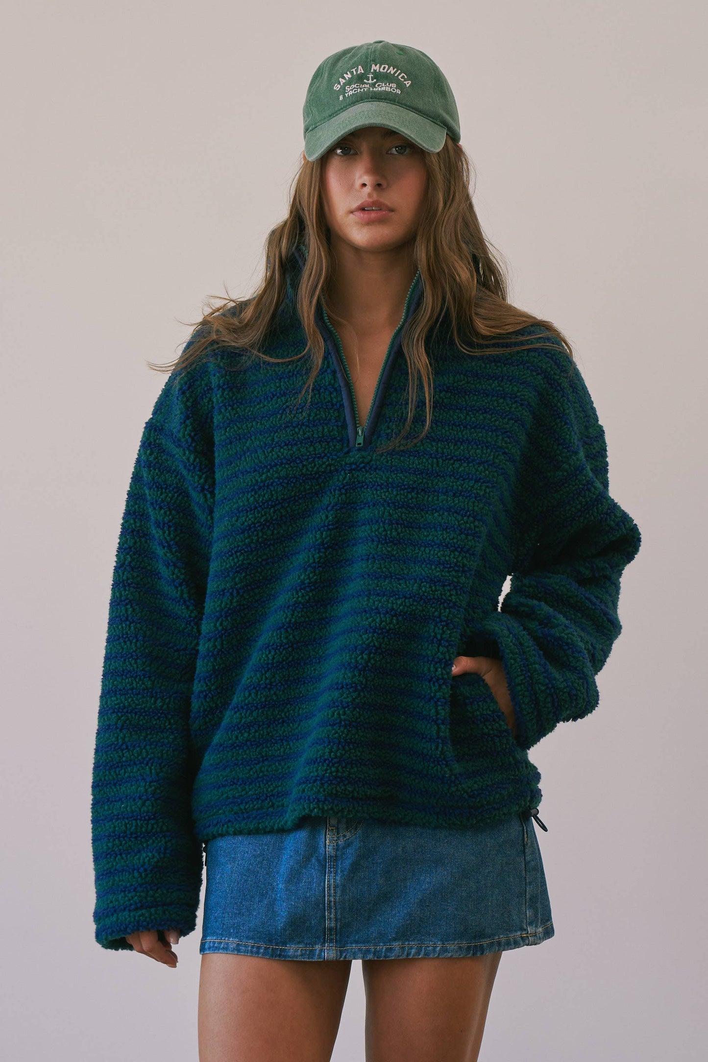 NAVY + FOREST GREEN STRIPED PULLOVER