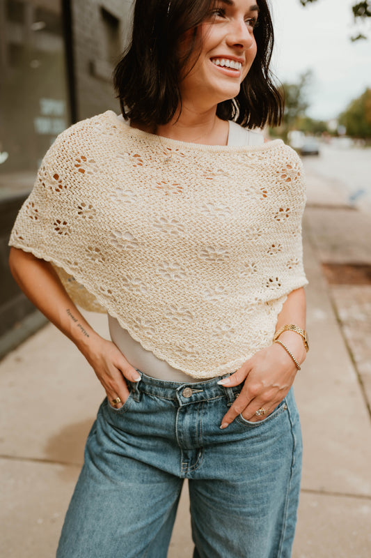 BUTTER YELLOW OPEN STITCH PONCHO