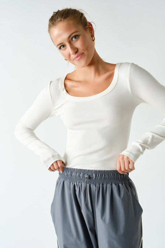 CREAM SLIM FIT MICRO RIBBED LONG SLEEVE