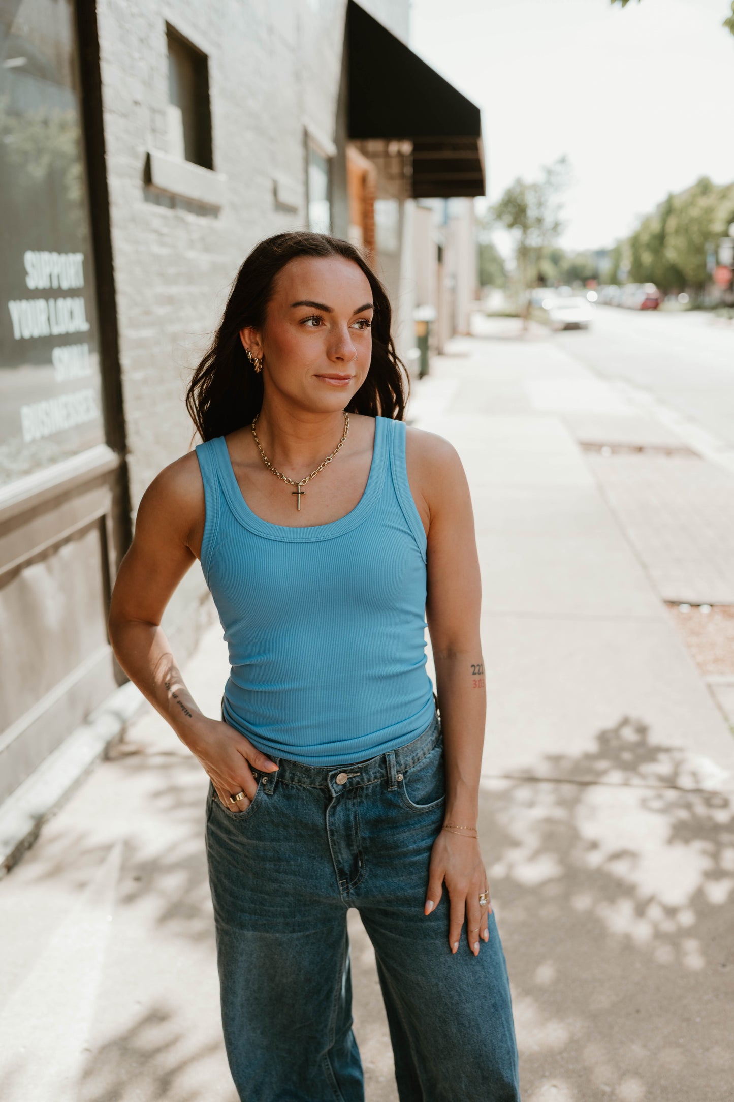 BLUE REVERSIBLE RIBBED KNIT TANK