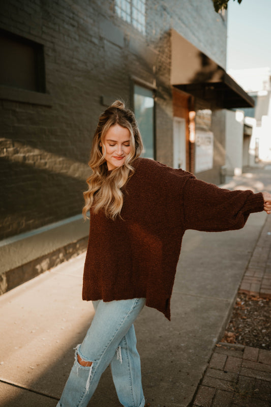CHOCOLATE KNIT OVER-SIZED SWEATER