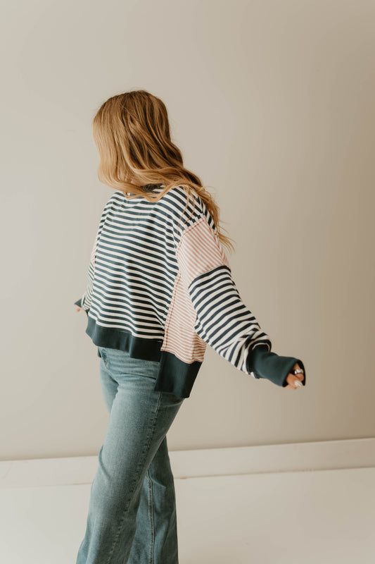 NAVY + PINK STRIPED PULLOVER