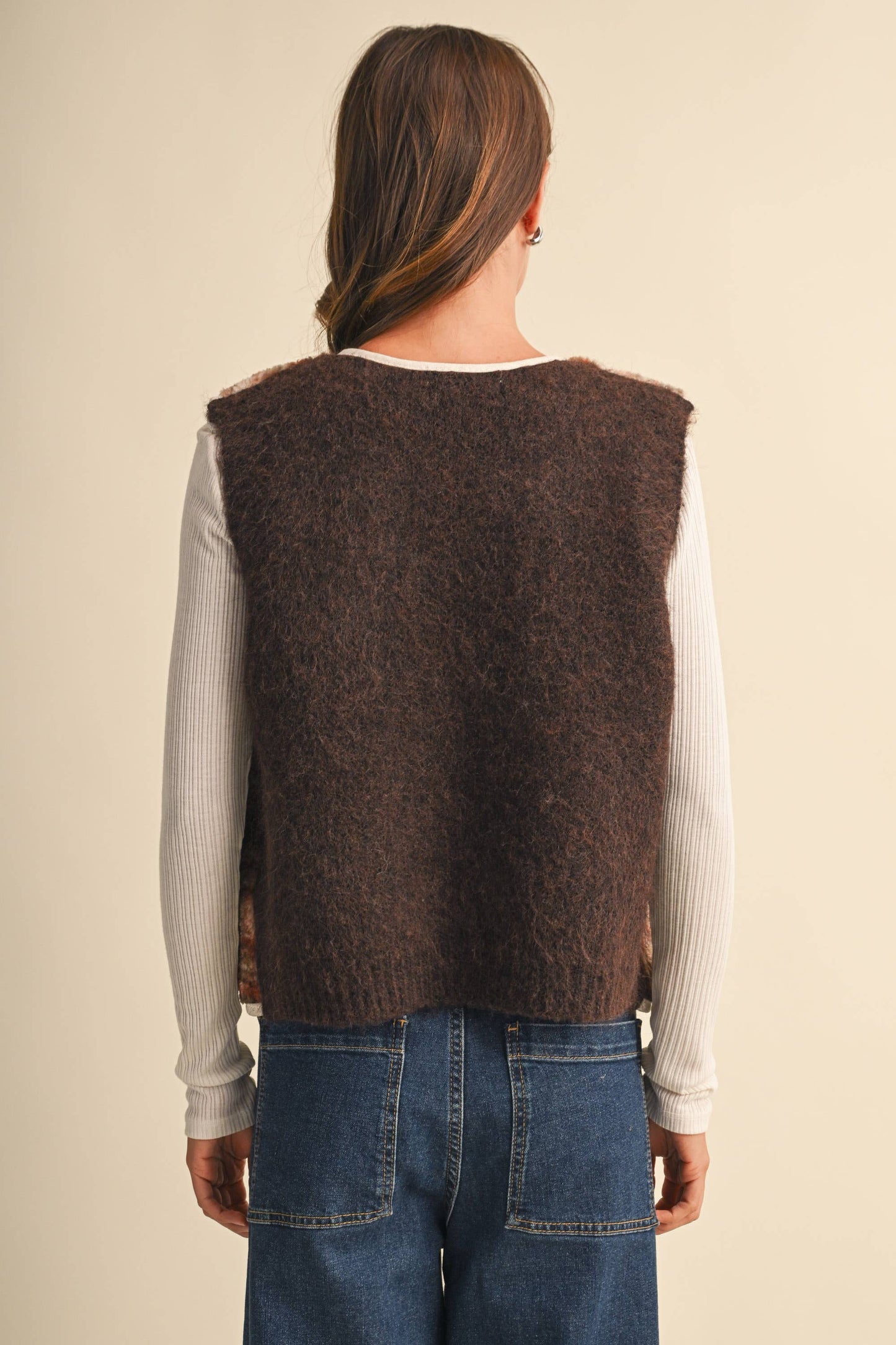 SLEEVELESS PIPING PLAID POCKET VEST