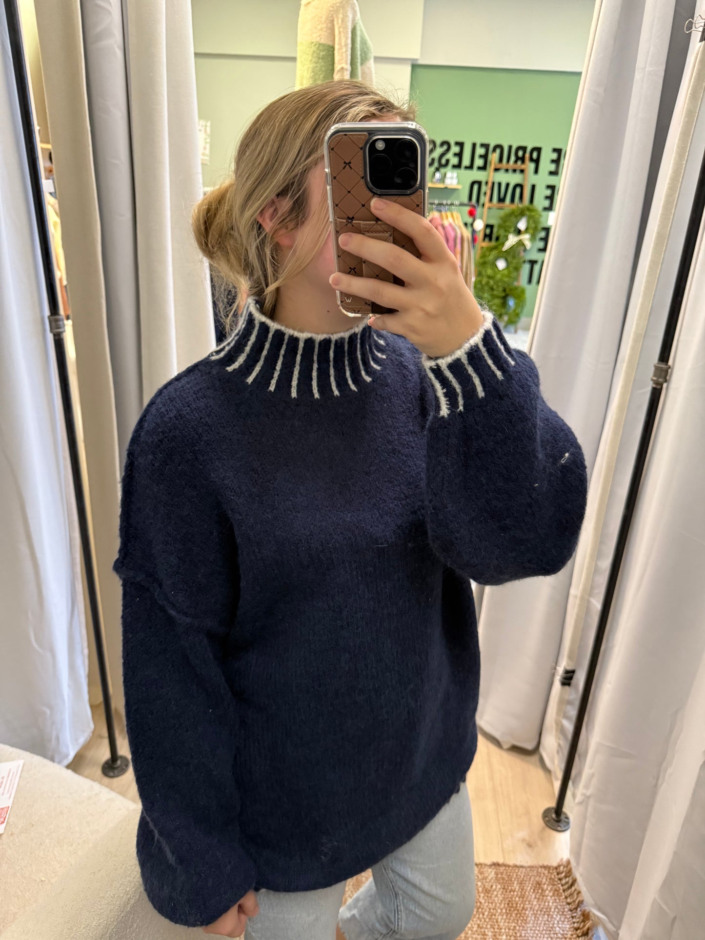 NAVY TURTLE NECK SWEATER