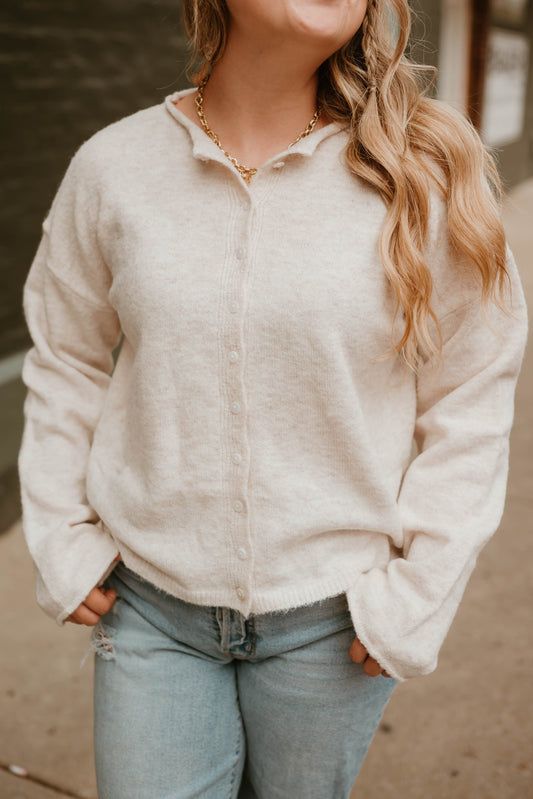 OATMEAL BUTTON FRONT CARDIGAN