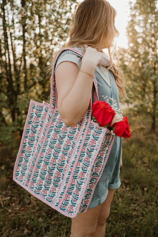 PINK + BLUE FLORAL TOTE