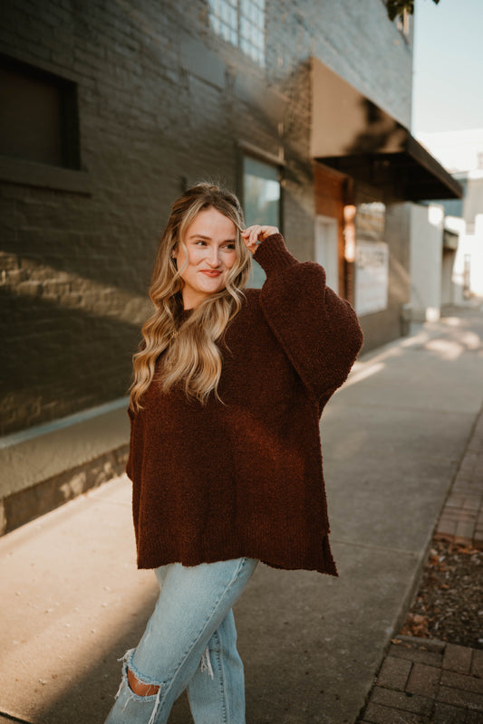 CHOCOLATE KNIT OVER-SIZED SWEATER