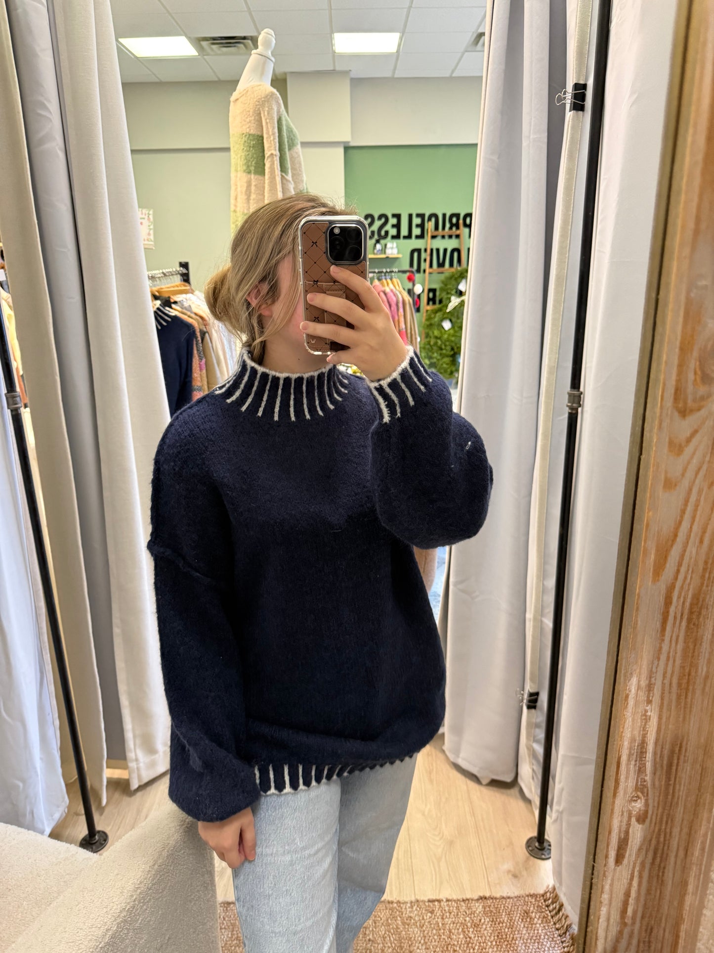 NAVY TURTLE NECK SWEATER