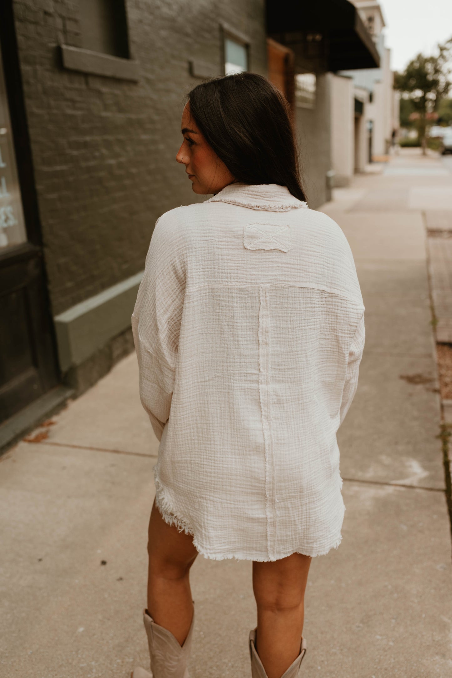 SAND GAUZE BUTTON DOWN