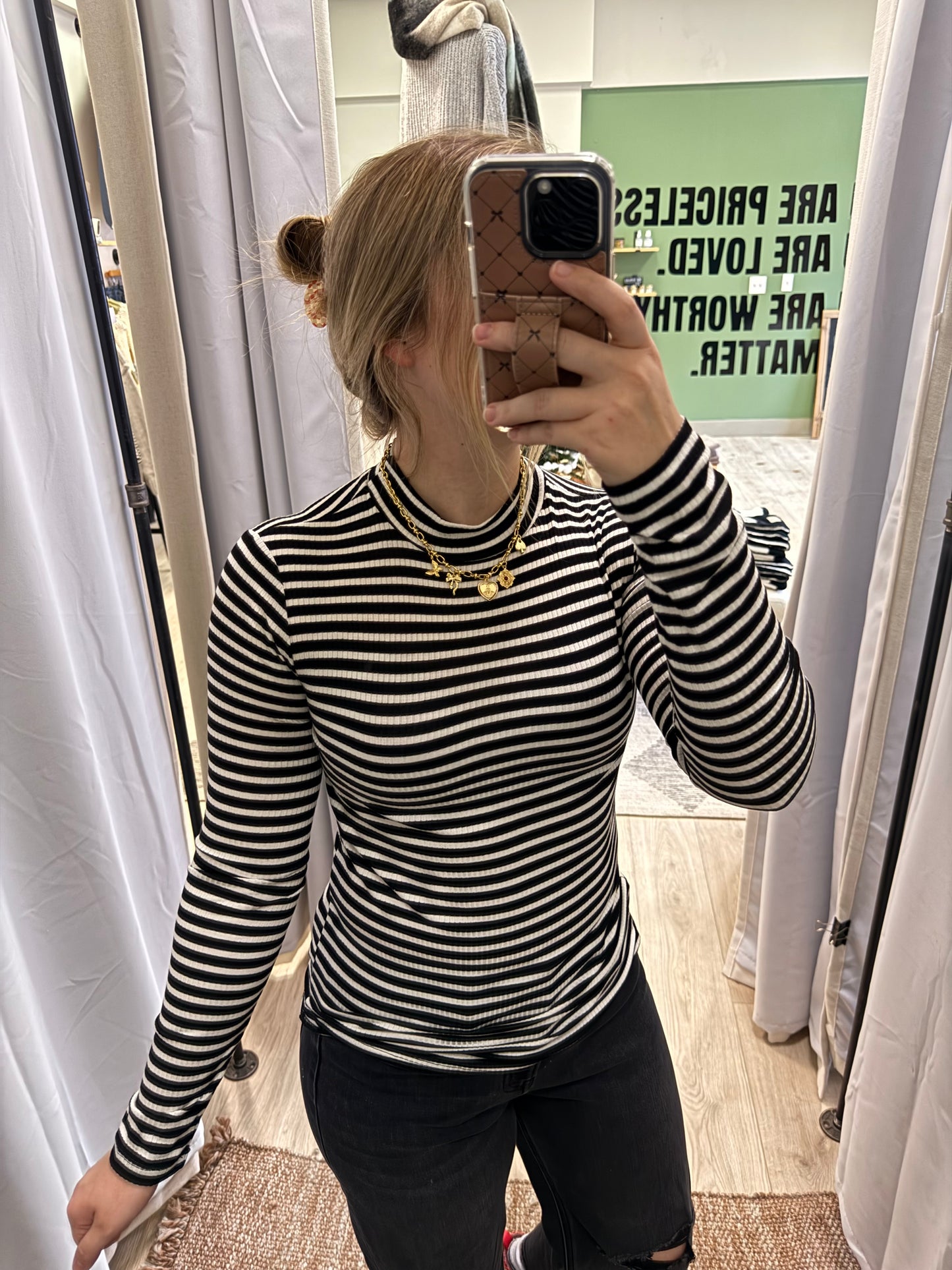 BLACK + IVORY STRIPED LONG SLEEVE