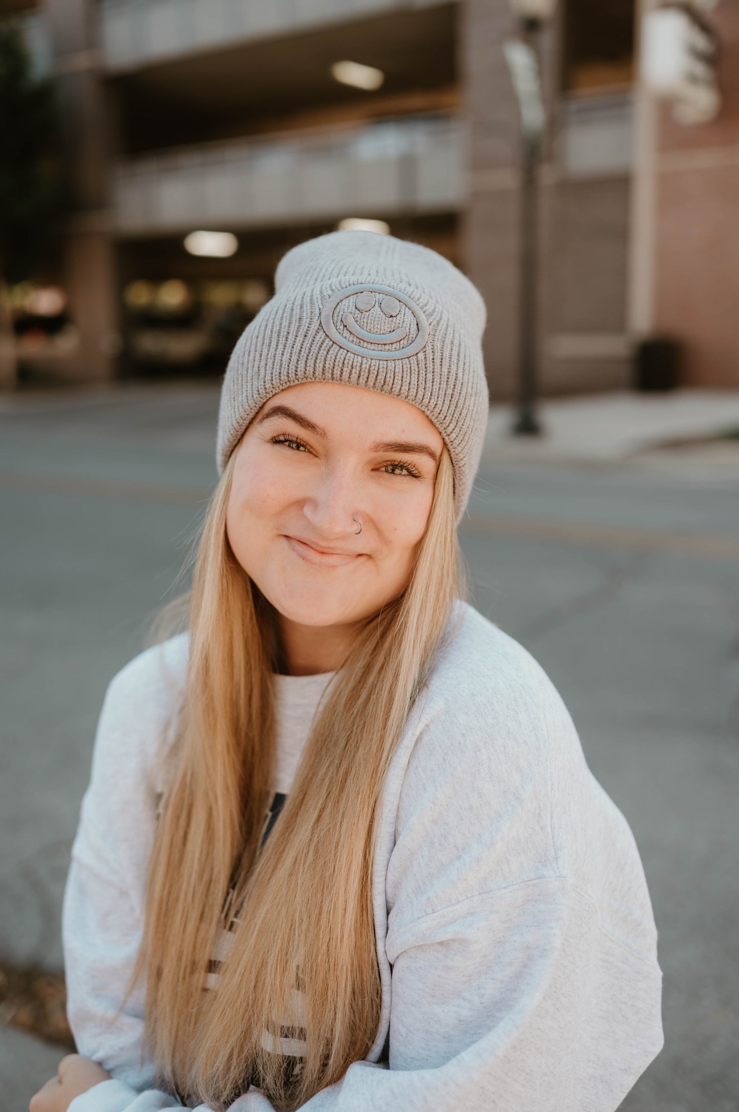 GRAY SMILEY BEANIE