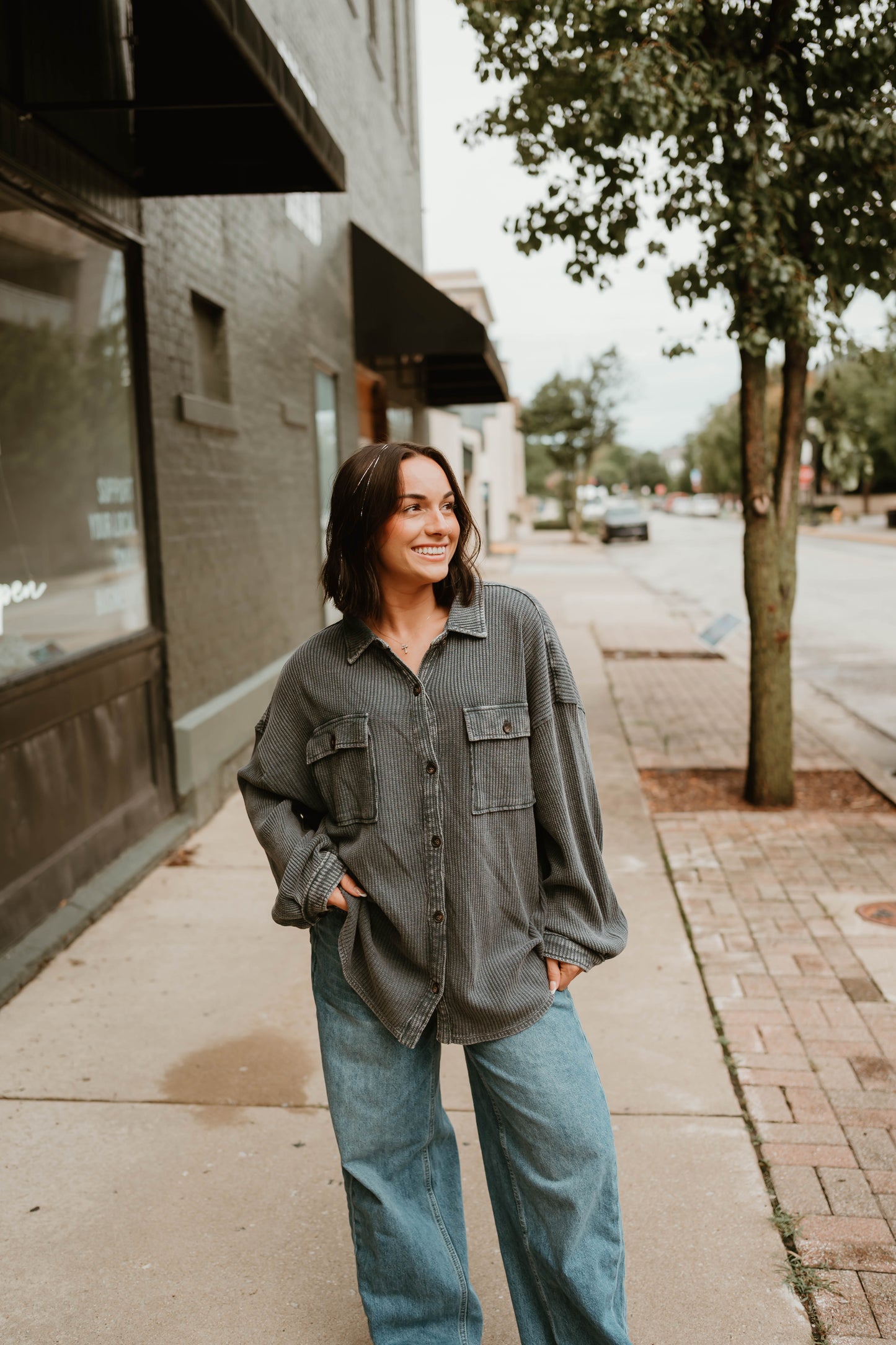 GRAY MINERAL WASH WAFFLE SHACKET