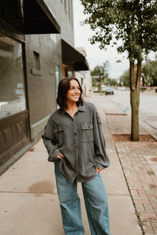 GRAY MINERAL WASH WAFFLE SHACKET