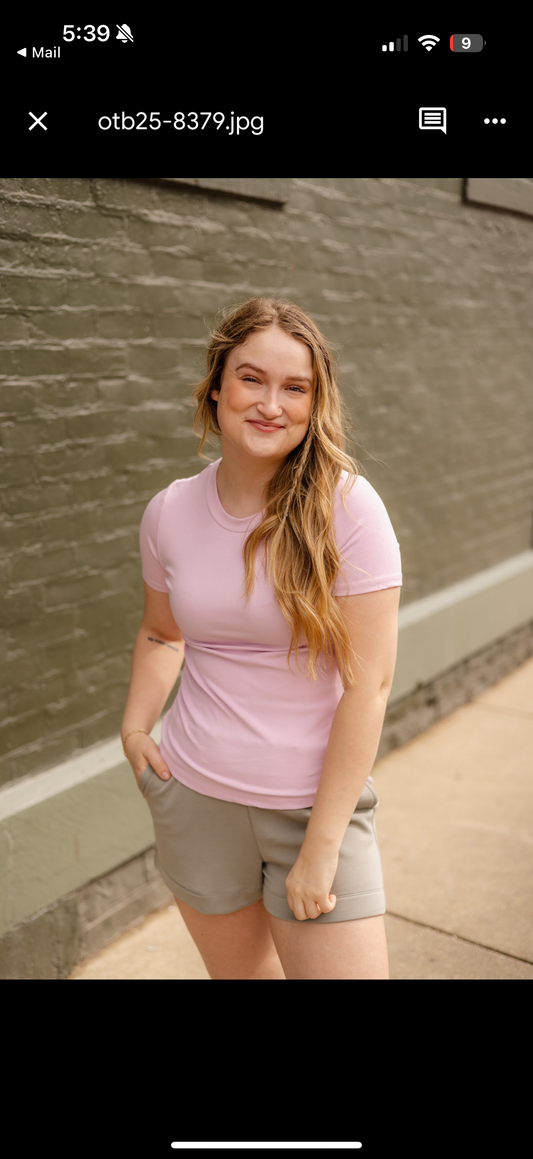PINK RIBBED SHORT SLEEVE TOP