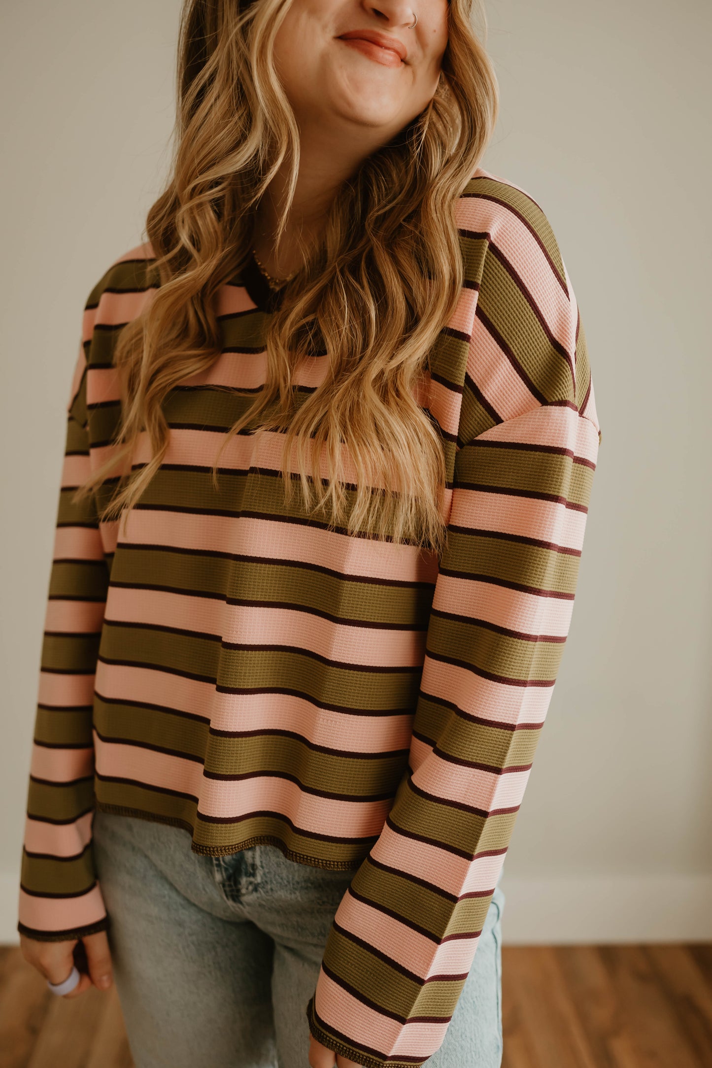 PINK + GREEN STRIPED LONG SLEEVE