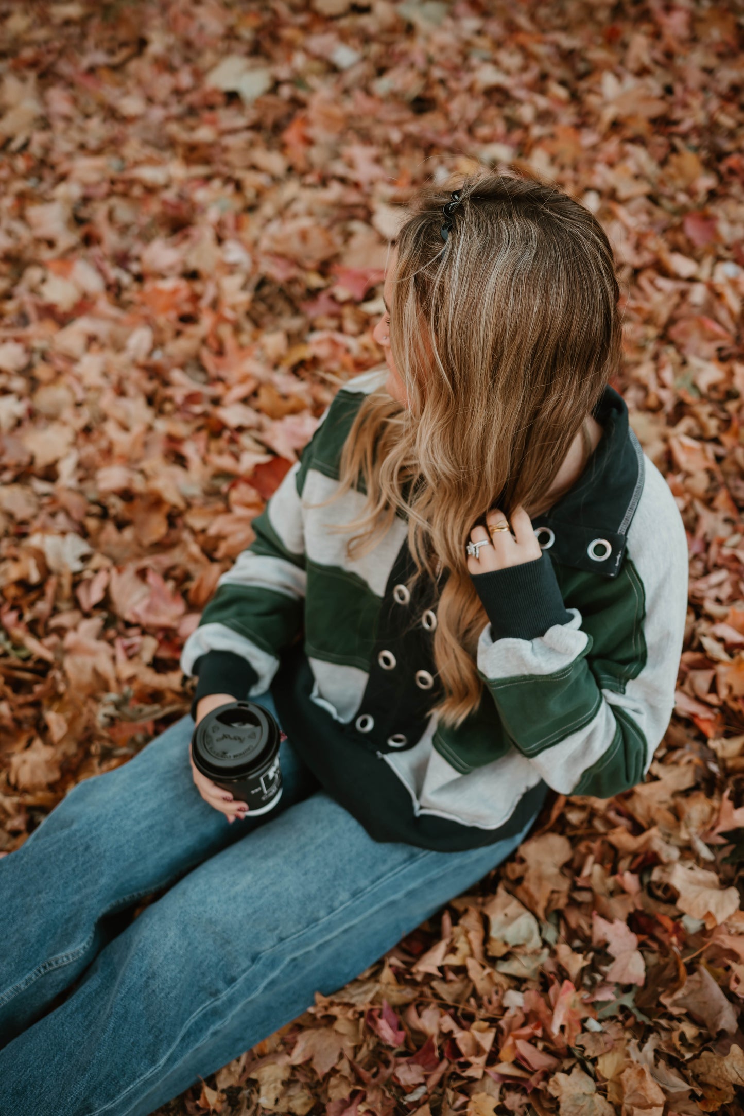 GREEN + GRAY STRIPED PULLOVER