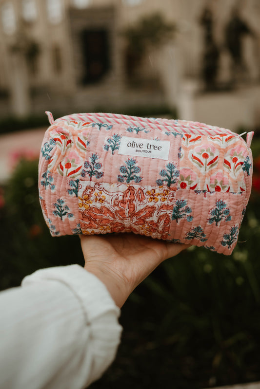 PINK PATCH QUILTED MAKE UP BAG