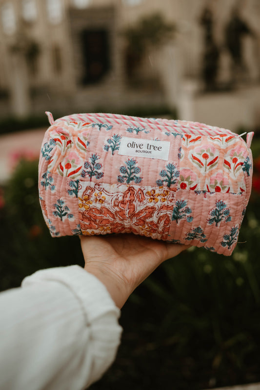 PINK PATCH QUILTED MAKE UP BAG