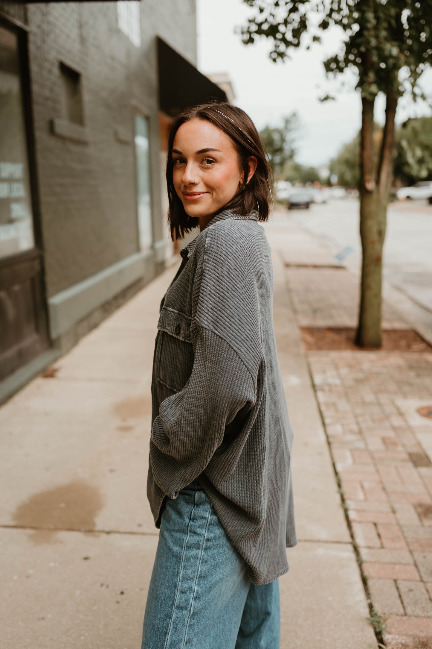 GRAY MINERAL WASH WAFFLE SHACKET