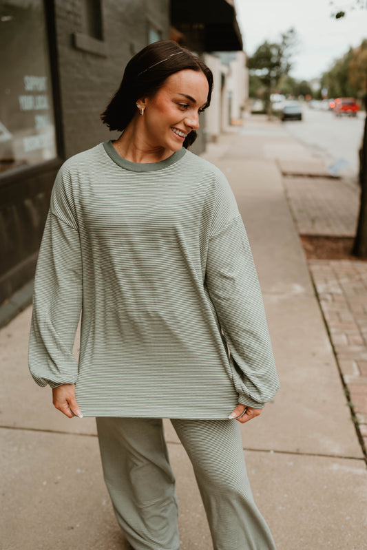 GREEN ULTRA SOFT PIN STRIPED LONG SLEEVE