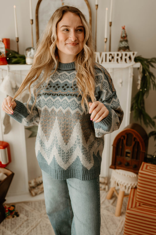 BLUE NORDIC KNIT SWEATER