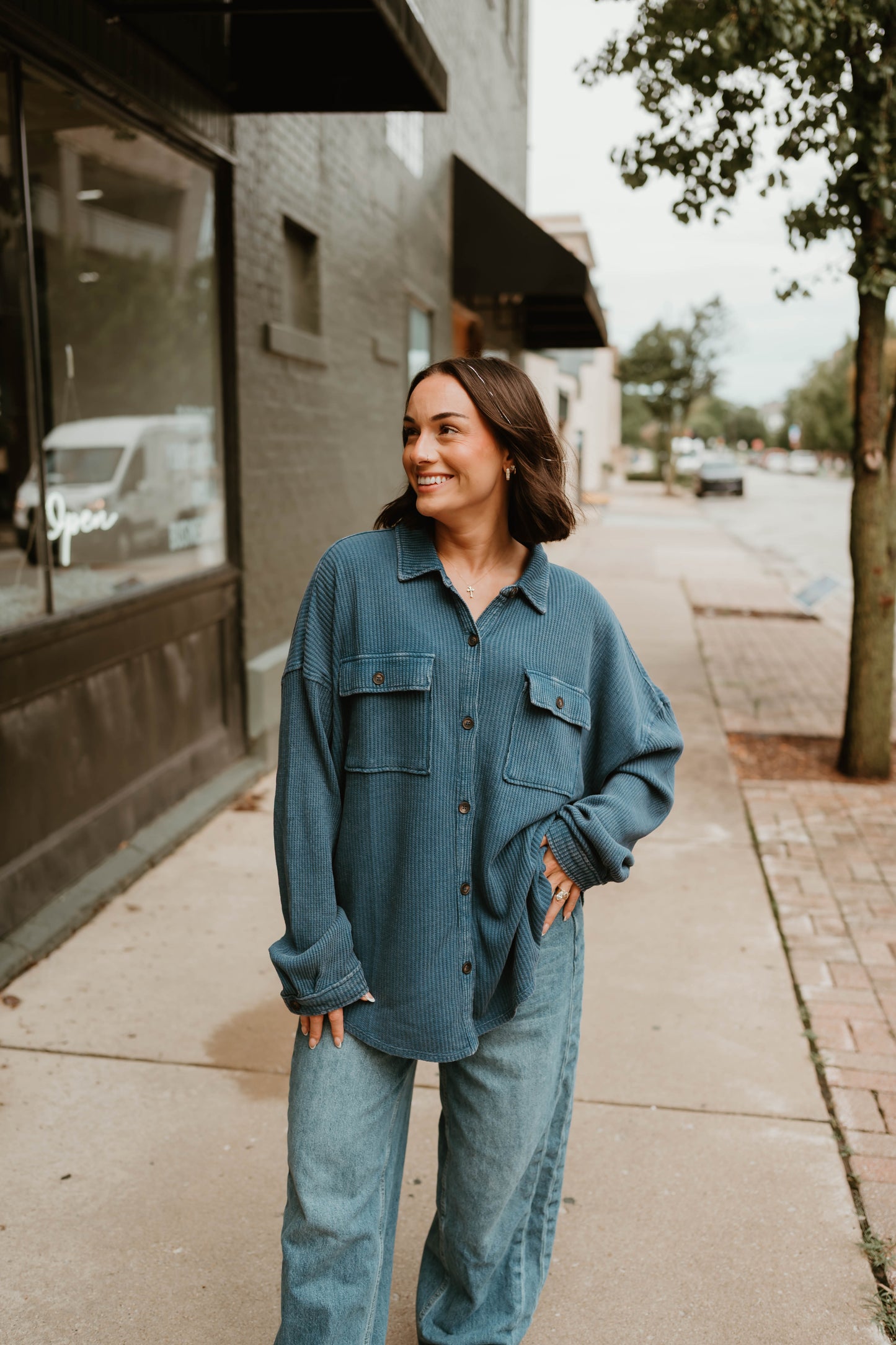 BLUE MINERAL WASH WAFFLE SHACKET