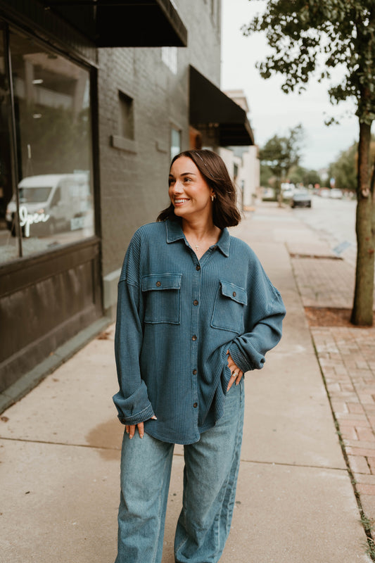 BLUE MINERAL WASH WAFFLE SHACKET