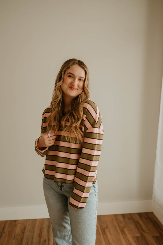 PINK + GREEN STRIPED LONG SLEEVE