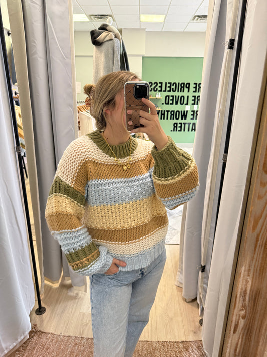 BLUE + GREEN MULTI KNIT SWEATER