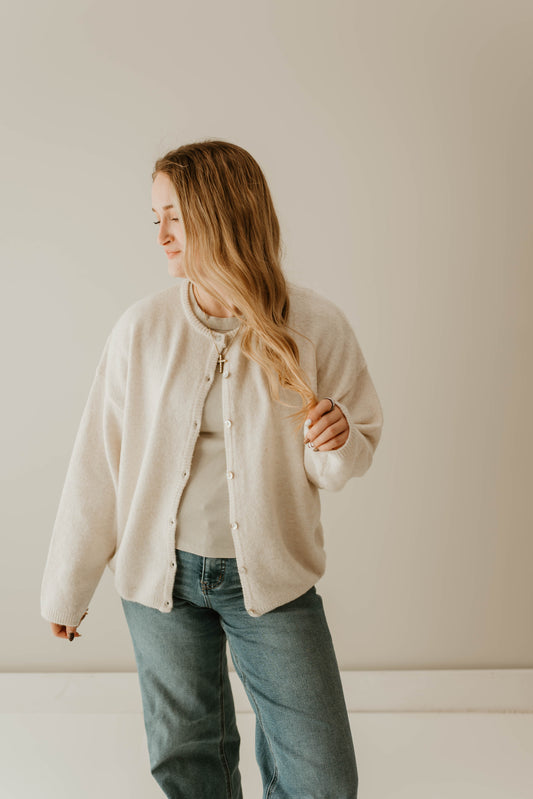 IVORY LONG SLEEVE SWEATER CARDIGAN