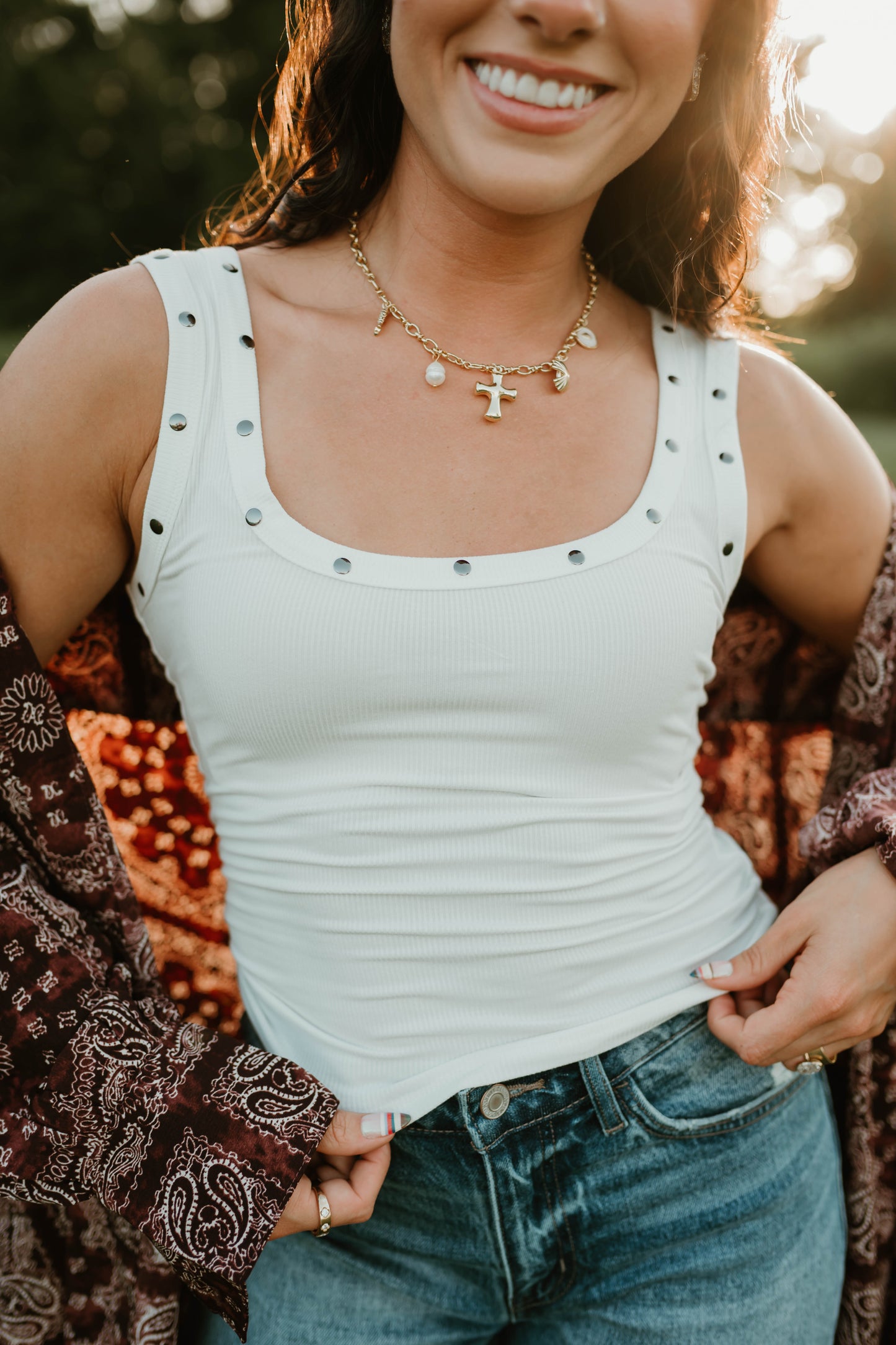 WHITE STUD KNIT TANK