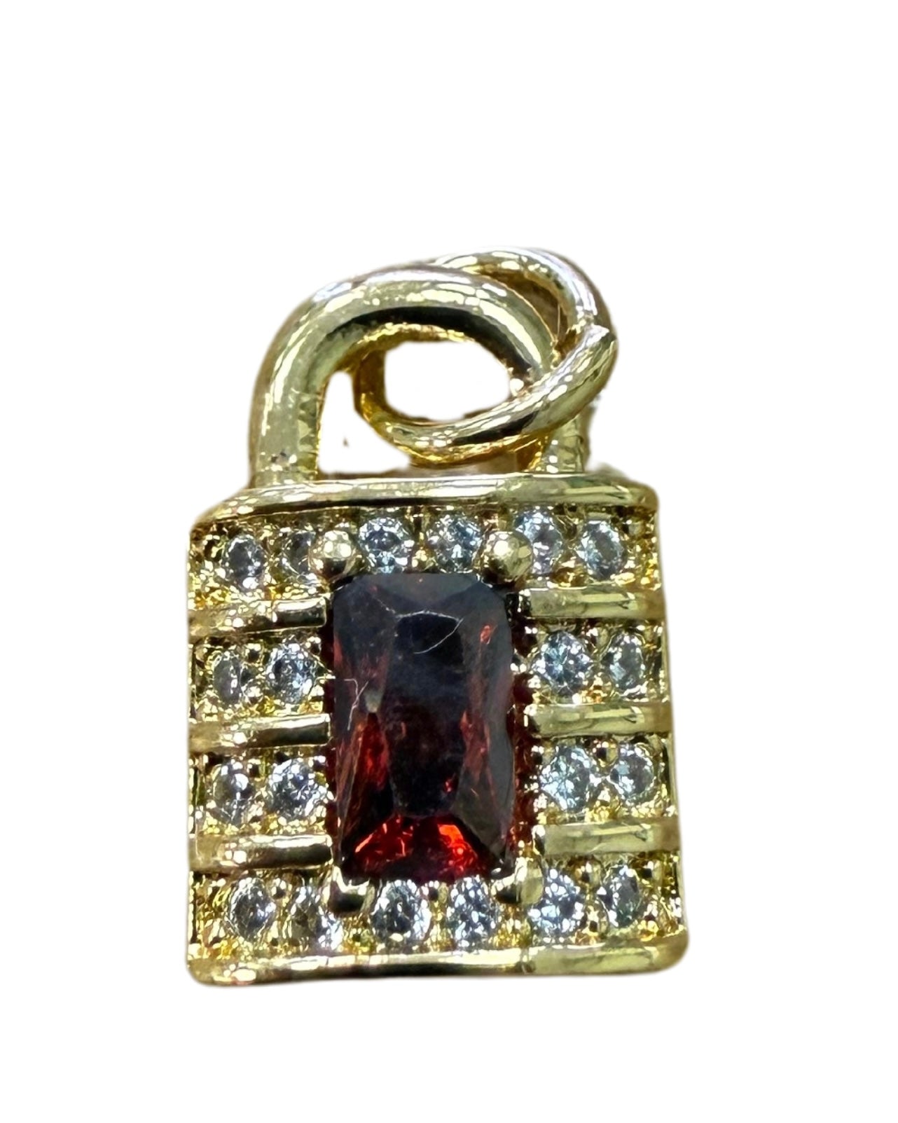 GOLD RED STONE LOCK CHARM