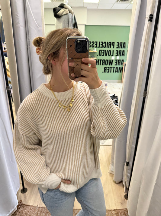 BEIGE TWO TONED SWEATER