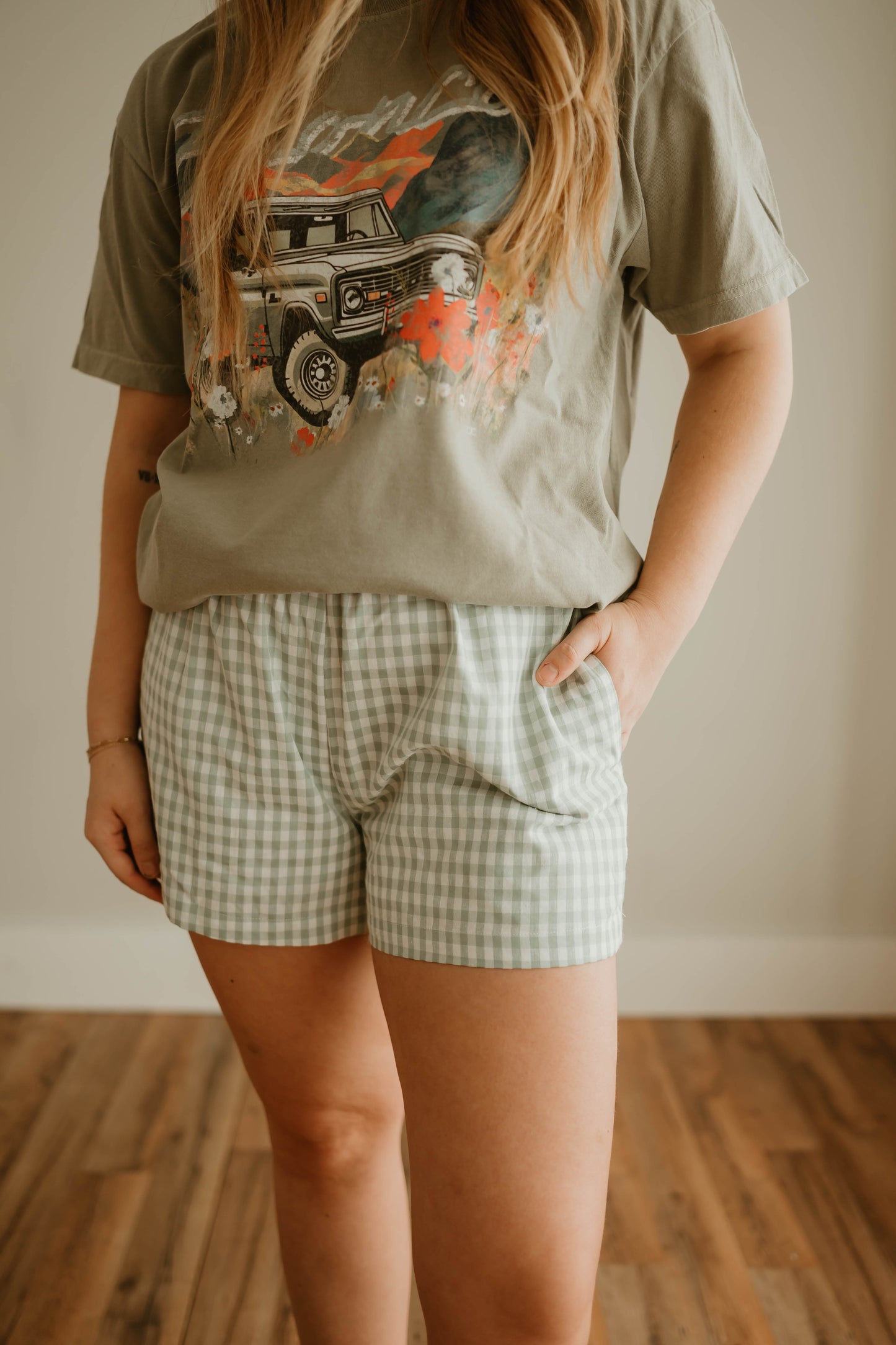 GREEN CHECKERED SHORTS