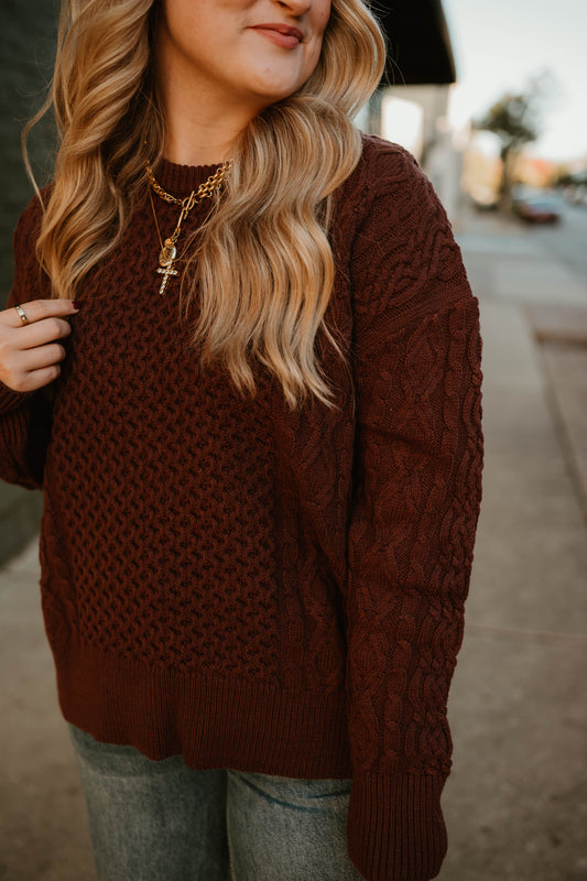 MAROON CABLE KNIT VINTAGE SWEATER